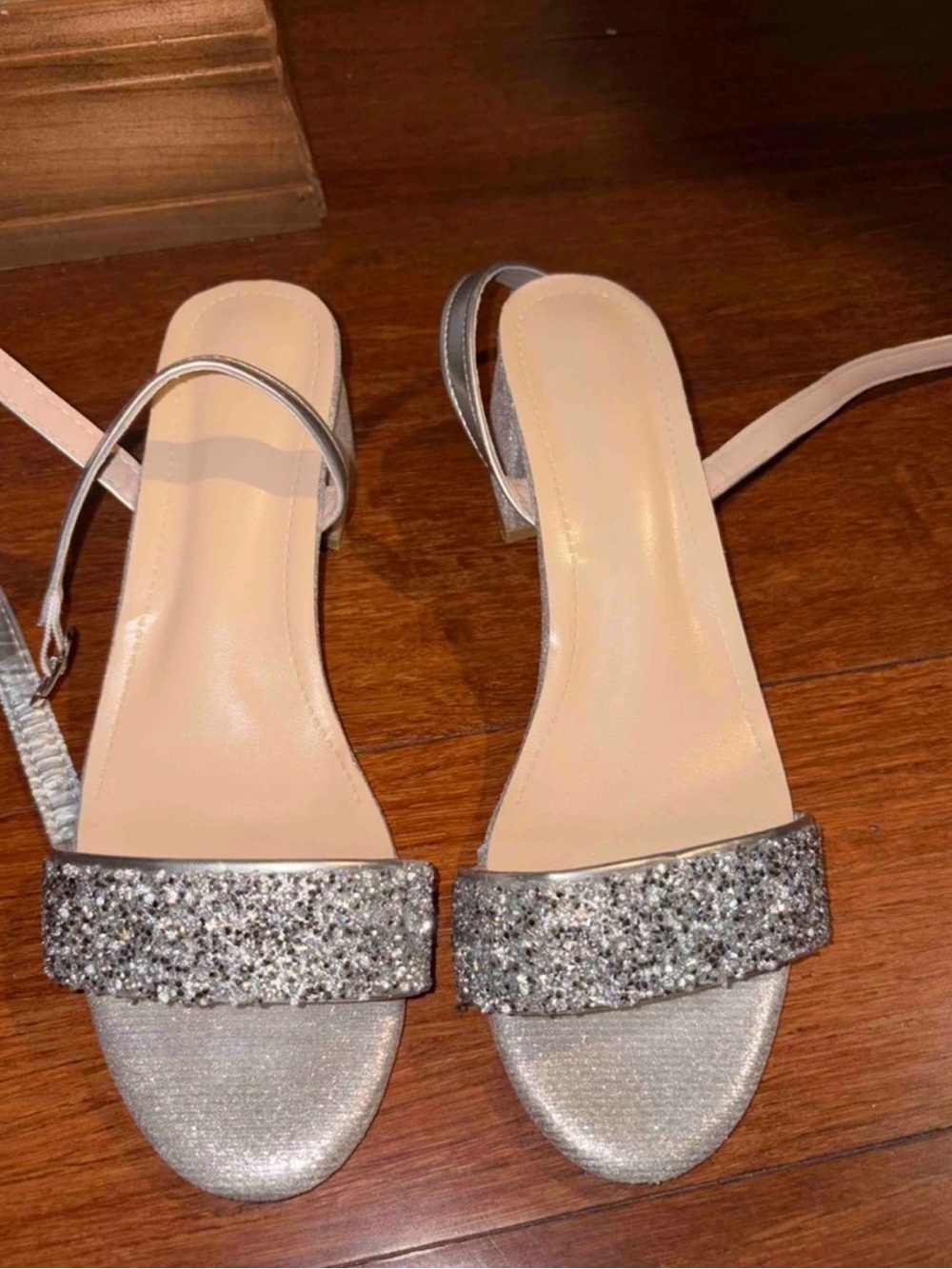 Silver Glitter Open-Toe Slingback Sandals